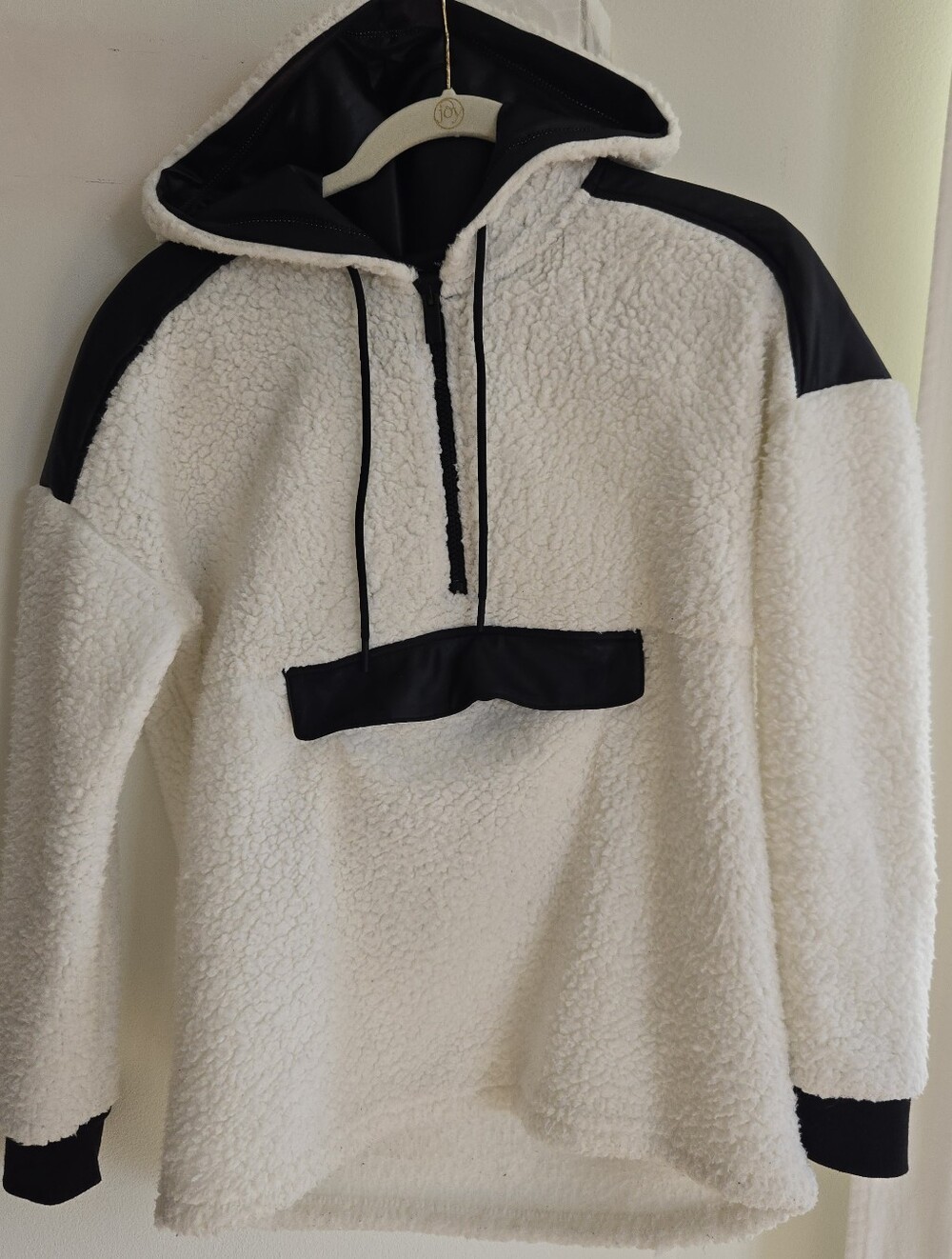 Marc New York Teddy Fleece Quarter Zip Kangaroo Pocket Hoodie Sherpa